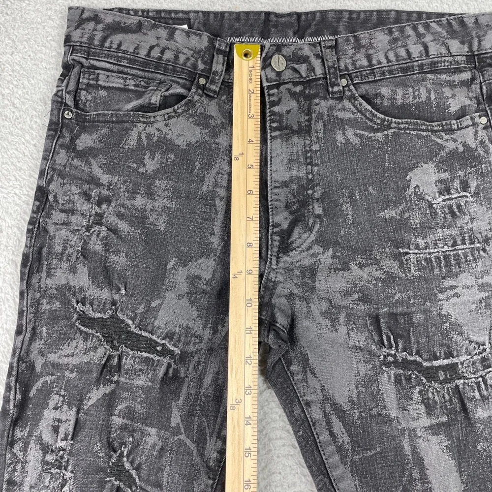 First Row Distressed Jeans Mens 34x32 (Fits 33x31) Black Acid Wash Slim